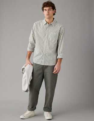 Men's striped white linen shirt