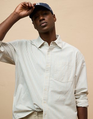 Мужские рубашки American Eagle AE Everyday Oxford Striped Button-Up Shirt — фото 2