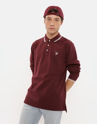 AE Long-Sleeve Flex Pique Tipped Polo Shirt