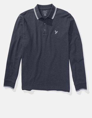 AE Long-Sleeve Flex Pique Tipped Polo Shirt