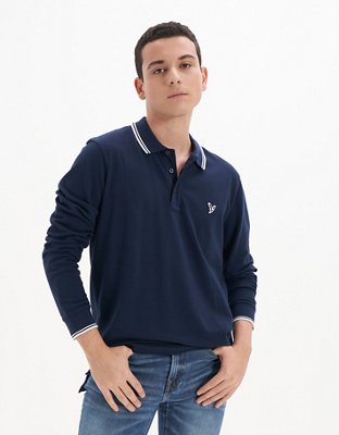 AE Tipped Long-Sleeve Polo Shirt