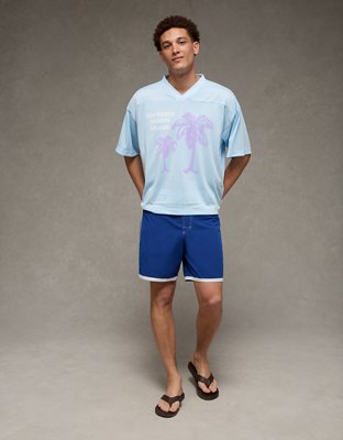 Мужской топ American Eagle AE Boxy Fit Pride Graphic Mesh Jersey, цвет: Светлый синий — фото 7