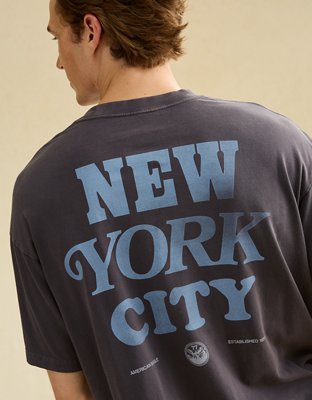 Мужская футболка American Eagle AE Boxy Fit New York City Graphic, цвет: Сланцевый — фото 2