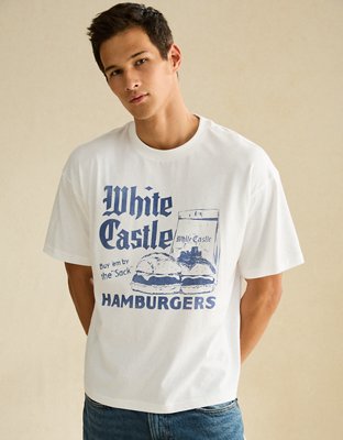 AE Boxy Fit White Castle Graphic T-Shirt