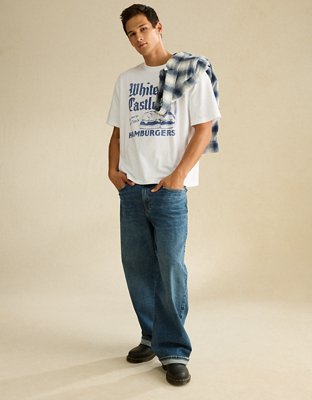 AE Boxy Fit White Castle Graphic T-Shirt