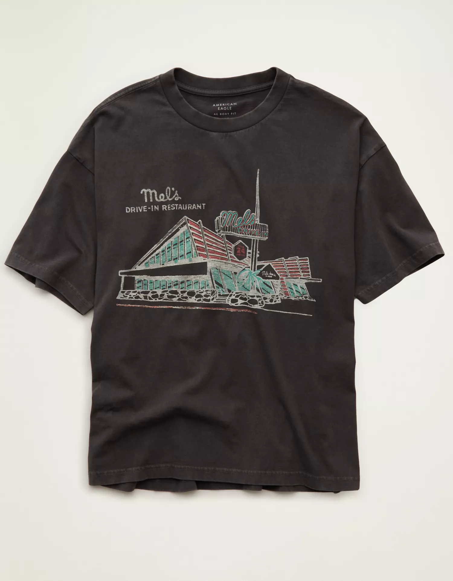 AE Boxy Fit Mel's Diner Graphic T-Shirt