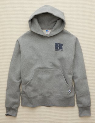 Sweat à Capuche Russell Athletic – Gris, Homme Taille S, Y2K Logo Brodé