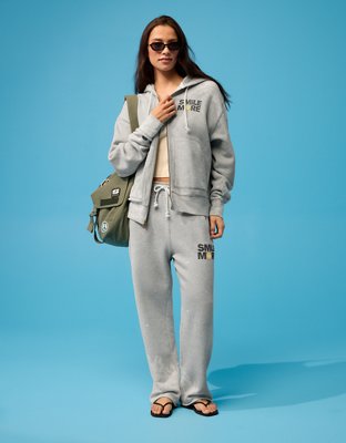 AE | Smiley® Graphic Fleece Full-Zip Sweatshirt | American Eagle