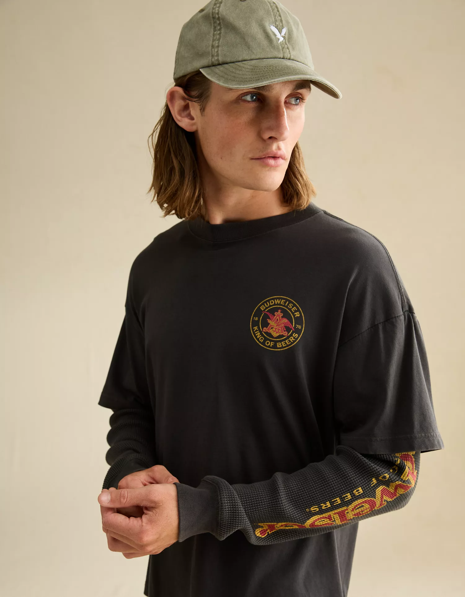 AE Boxy Fit Layered Budweiser Graphic T-Shirt