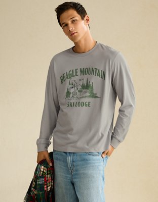 Мужская футболка American Eagle AE Standard Fit Snoopy Long-Sleeve Graphic, цвет: Серый