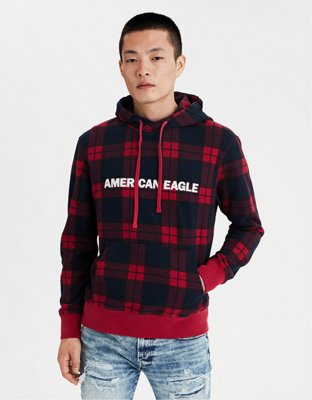 AE Plaid Graphic Fleece Hoodie