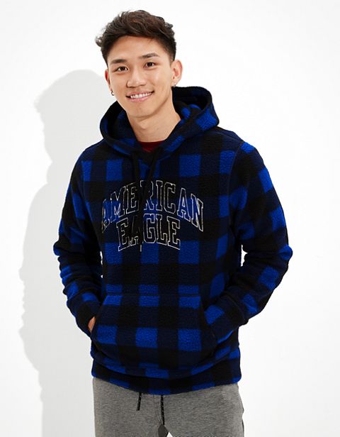 Мужские худи American Eagle AE Plaid Sherpa Graphic