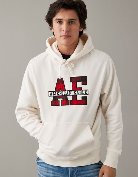 Мужские худи American Eagle AE Plaid Applique Graphic