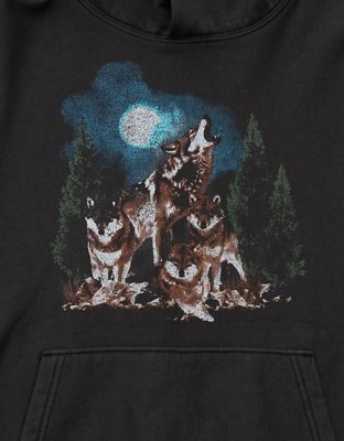 Chandail à capuchon avec image de loup hurlant AE