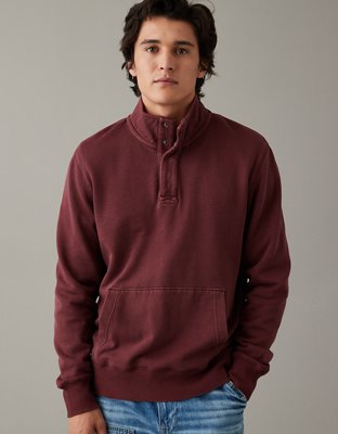 Burgundy Pique Quarter Zip Men's Sweatshirt