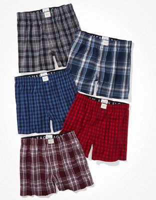 5-pack Woven Cotton Boxer Shorts - Dark gray/plaid - Men