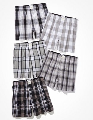 5-pack Woven Cotton Boxer Shorts - Black/white checked - Men