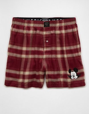 AEO Men's Plaid Mickey Halloween Flannel Pocket Boxer Short