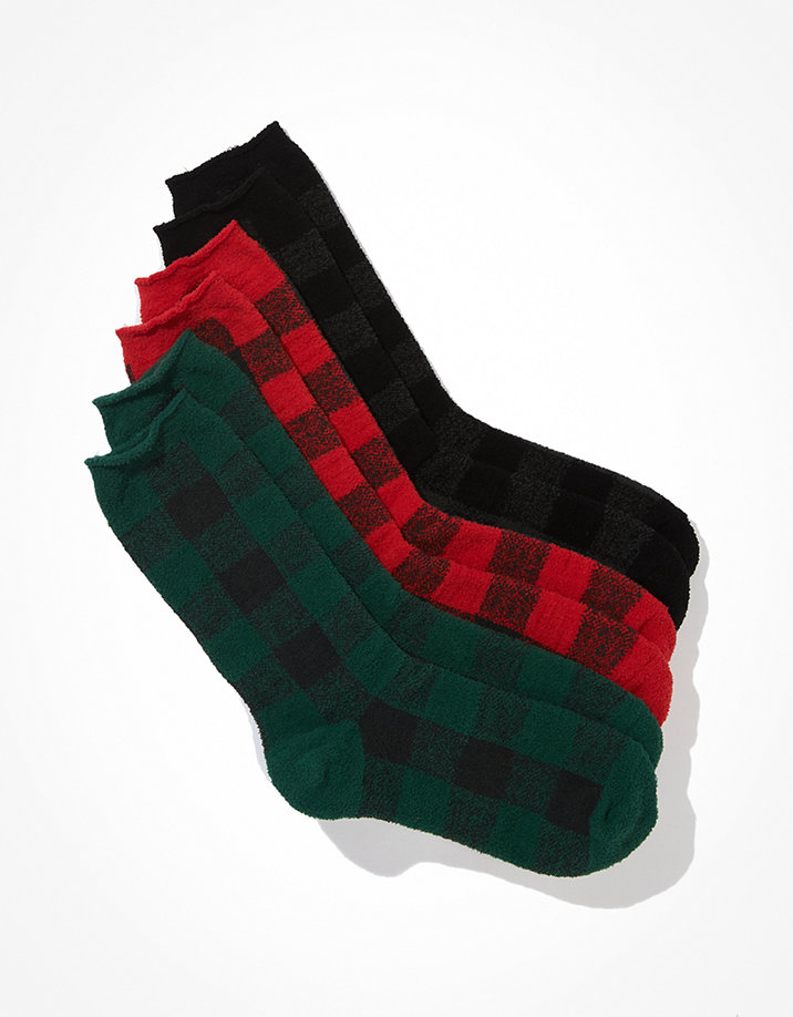 AEO Plaid Fuzzy Socks 3-Pack