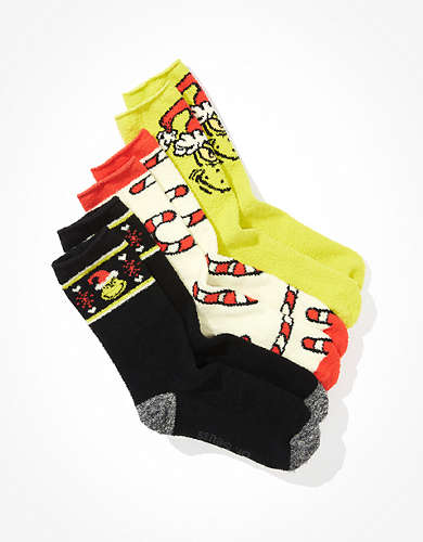 AE Grinch Fuzzy Sock 3-Pack