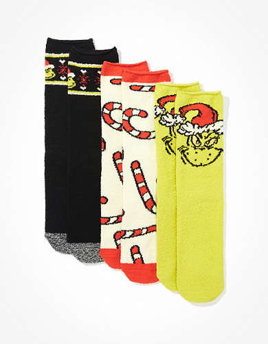 AE Grinch Fuzzy Sock 3-Pack