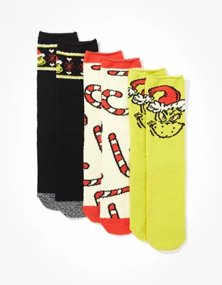 AE Grinch Fuzzy Sock 3Pack