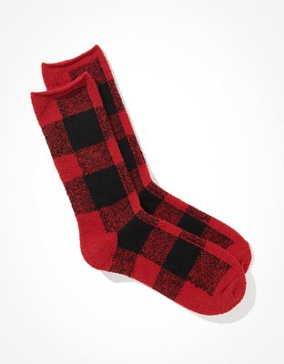 AEO Buffalo Check Marled Knit Fuzzy Sock