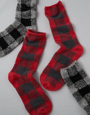 AE Fuzzy Buffalo Plaid Sock