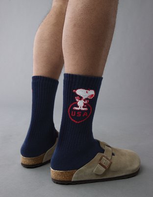 AE Peanuts Graphic Terry Crew Socks