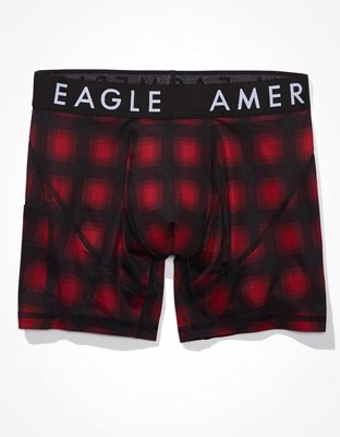 New Medium American Eagle Flex 6 Boxer Briefs Holiday Blue Gnome Plaid  Print AE