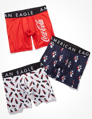 Small - 3-Pack AEO American Eagle 6 Flex Boxer Brief Trunks - Red/Blue/Grey