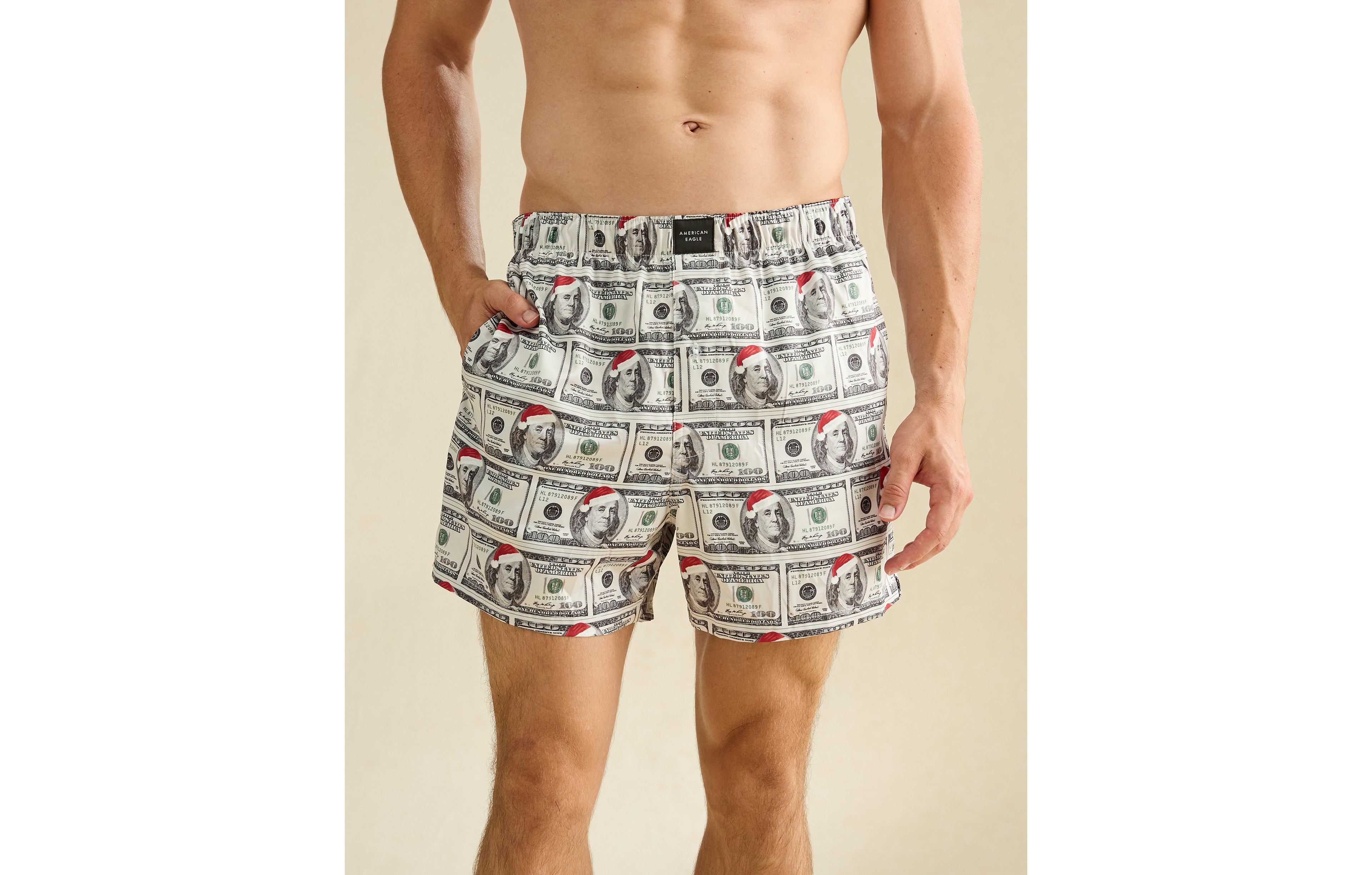 AEO Men's Santa Hat Money Satin Pocket Boxer Short