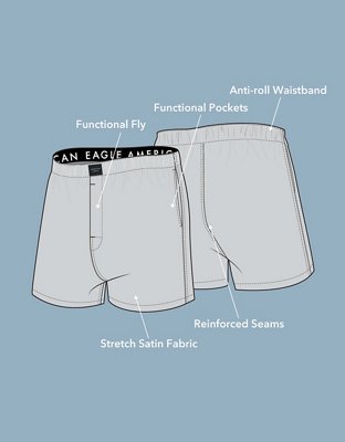 AEO Short Bóxer de Satén de Color Liso con Bolsillo para Hombre