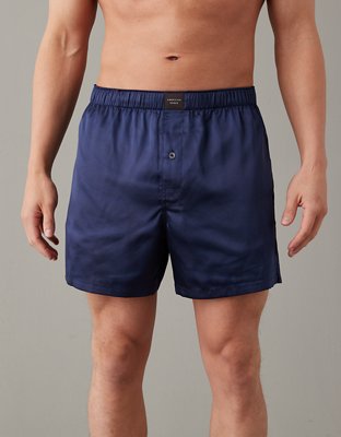 Men's Shorts Underwear Round Three-Point Home Silky Short Pant Blue XL 