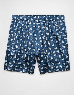 AEO Short Bóxer de Satén Festivo con Bolsillo de Muñeco de Nieve