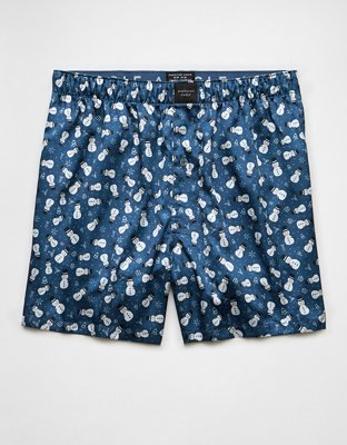 AEO Short Bóxer de Satén Festivo con Bolsillo de Muñeco de Nieve