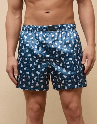 AEO Short Bóxer de Satén Festivo con Bolsillo de Muñeco de Nieve
