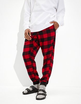 Mens Pajama Pants With Pockets, Mens Soft Flannel Plaid Pajama Sleep Pants