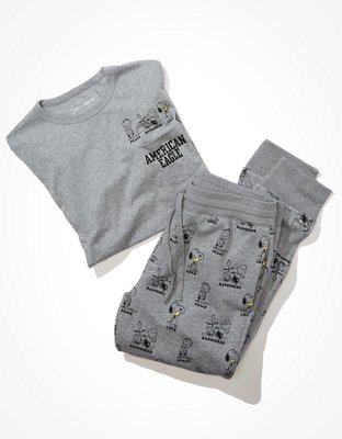 Мужские топы American Eagle AE Fleece Snoopy T-Shirt + Jogger Lounge Set — фото 3