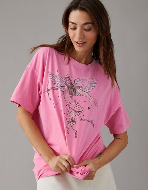 Женские футболки American Eagle AE Oversized Valentine Skeleton Graphic T-Shirt