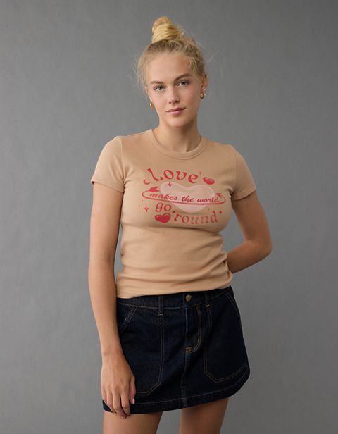 Женские футболки American Eagle AE Hey Baby Valentine's Day Graphic T-Shirt