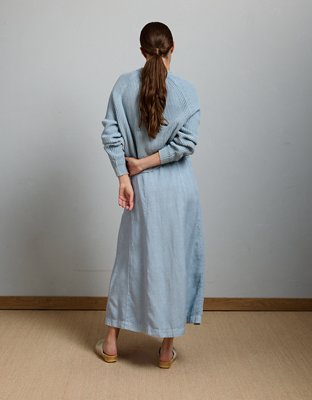 Женская юбка American Eagle AE77 Linen-Blend Maxi, цвет: Синий — фото 2