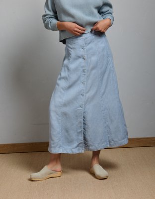 Женская юбка American Eagle AE77 Linen-Blend Maxi, цвет: Синий — фото 5