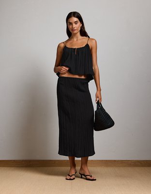 AE77 Textured Pull-On Midi Skirt