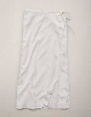 Jupe portefeuille mi-longue en mélange de lin AE77