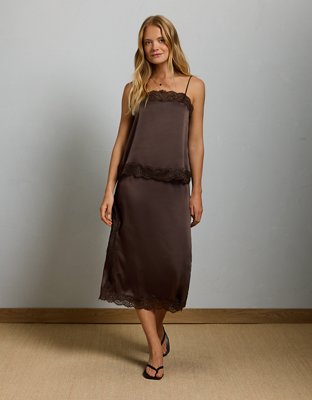 Женская юбка American Eagle AE77 Slip Lace, цвет: Коричневый — фото 1