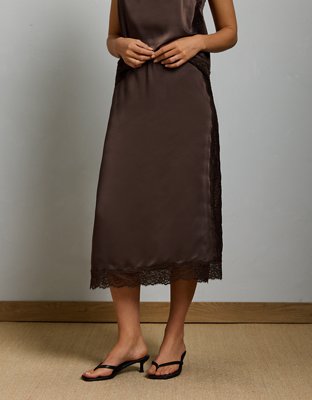 Женская юбка American Eagle AE77 Slip Lace, цвет: Коричневый — фото 5