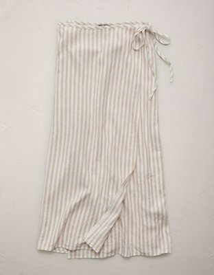 AE77 Linen-Blend Wrap Midi Skirt