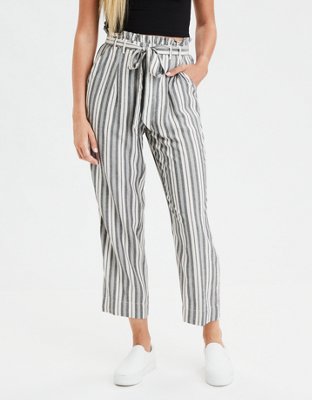 White and Blue Vertical Striped Tapered Pants with White and Blue