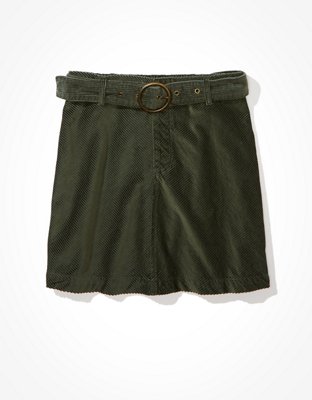 Image of AE Corduroy Belted Mini Skirt Women's Olive XXS